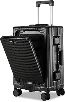 20 Inch Cabin Size Aluminum Frame Luggage with USB Charging Port, Front Opening Compartment, TSA Lock, Airline Approved Carry On Hardside Suitcase with Spinner Wheels (Black, 20-Inch) on Amazon.ae - Price Tracker