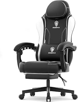 Dowinx Leather Gaming Chair with Massage Lumbar Footrest Pocket Spring Cushion, Ergonomic PC Video Office Computer Gamer Chair Footrest for Adults High Back Heavy Duty Game Chair 300LBS, Black White - Amazon.ae Price Tracker