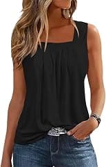 Pleated Square Collar Tank Top for Women Casual Summer Tops Loose Fit Sleeveless Shirts 2023 Trendy Blouses Color Block - Best Deal Finder
