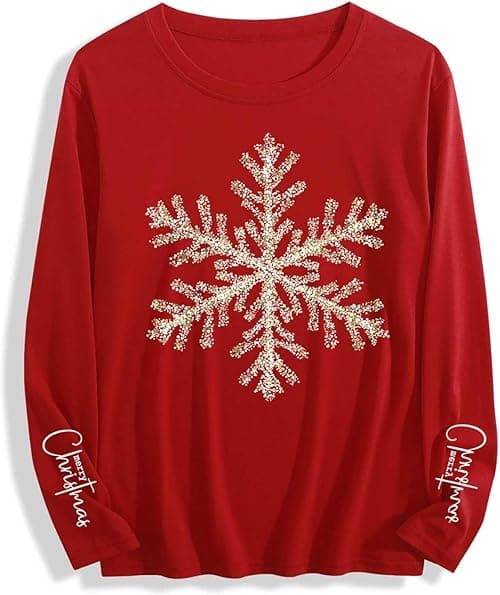 Christmas Jumpers For Women Funny Xmas Tops Long Sleeve T Shirts Ladies Round Neck Blouses Novelty Merry Christmas T Shirt Snowflake Tree Gnome Jumper Ugly Xmas Shirt Tunic Pullover on Amazon.ae - Price Tracker