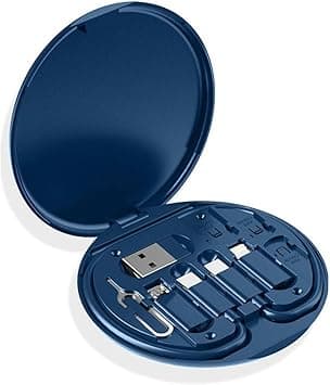 Multifunctional 60W USB Travel Data Cable Adapter Case, Fast Charging Line Storage Organizer Box, Lightning Type C iOS Device Micro USB Converter, Card Ejector Pin Set Phone Holder Stand (Blue) on Amazon.ae - Price Tracker