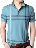Mens Casual Striped Short Sleeve Collared T Shirt Polo Shirts - Best Deal Finder