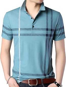Mens Casual Striped Short Sleeve Collared T Shirt Polo Shirts - Best Deal Finder