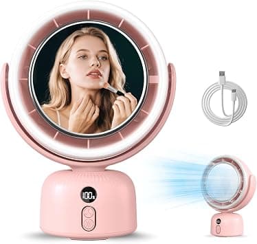 MERTTURM Oscillating Table Fan with Makeup Mirror Light, 6000mAh Rechargeable Bathroom Wall Mounted Fan with Vanity Light, 5 Adjustable Speeds Small Quiet Desktop Fan for RV Bedroom Home Office-Pink on Amazon.ae - Price Tracker