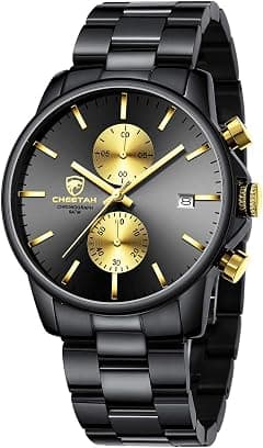 GOLDEN HOUR Fashion Business Mens Watches with Stainless Steel Waterproof Chronograph Quartz Watch for Men, Auto Date - متتبع أسعار Amazon.sa