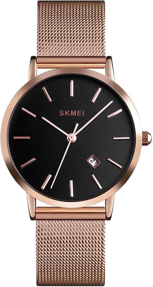 SKMEI Womens Watches Black Slim Thin Luxury Dress Stainless Steel Mesh Watches Fashion Waterproof Ladies Wrist Watch with Date على Amazon.ae - متتبع الأسعار
