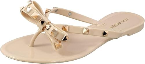 Womens Studded Jelly Flip Flops Sandals with Bow على Amazon.ae - متتبع الأسعار