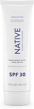 Native Sunscreen SPF 30, Zinc Oxide Dermatologist Tested Suitable for Sensitive Skin & Hawaii Compliant, 5 Ounces | Unscented Sun Protection Lotion, Lightweight & Smooth - Best Deal Finder