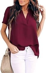 Allimy womens Casual Split V Neckline Blouses Soft - Best Deal Finder