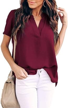 Allimy womens Casual Split V Neckline Blouses Soft - Best Deal Finder