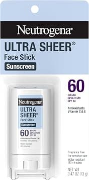 Neutrogena Ultra Sheer Face Sunscreen Stick SPF 60, Sensitive Skin Care, Mess-Free Broad Spectrum Sun Protection, Water Resistant Travel Size Sunscreen for Face, Oxybenzone-Free, .47 oz - Best Deal Finder