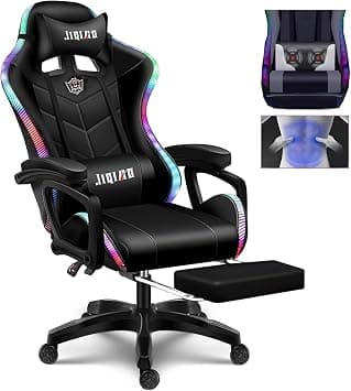 Gaming Chair Ergonomic Massage Lumbar Support with RGB Lights Reclining Footrest Adjustable Armrest Swivel Racing Seat for Adults Video Gamer Office Computer Chairs على Amazon.ae - متتبع الأسعار