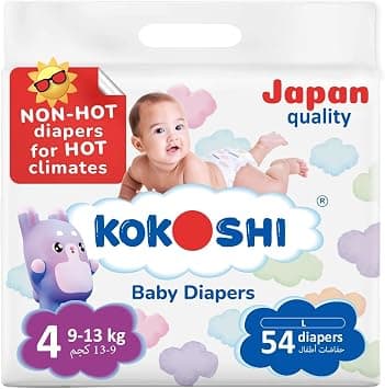 Kokoshi Premium Baby Diapers Size 4 (9-13kg), 54 pcs – Ultra-Soft, Hypoallergenic, 12h Protection, Breathable, Leak-Proof Japanese, Wetness Indicator - Best Deal Finder