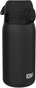 ION8 Lightweight Steel Kids Water Bottle, 400ml/13oz, Non-Insulated, Leak Proof, Easy to Open, Secure Lock, Dishwasher Safe, Fits Cup Holders, Carry Handle, Metal Water Bottle, Black - Best Deal Finder