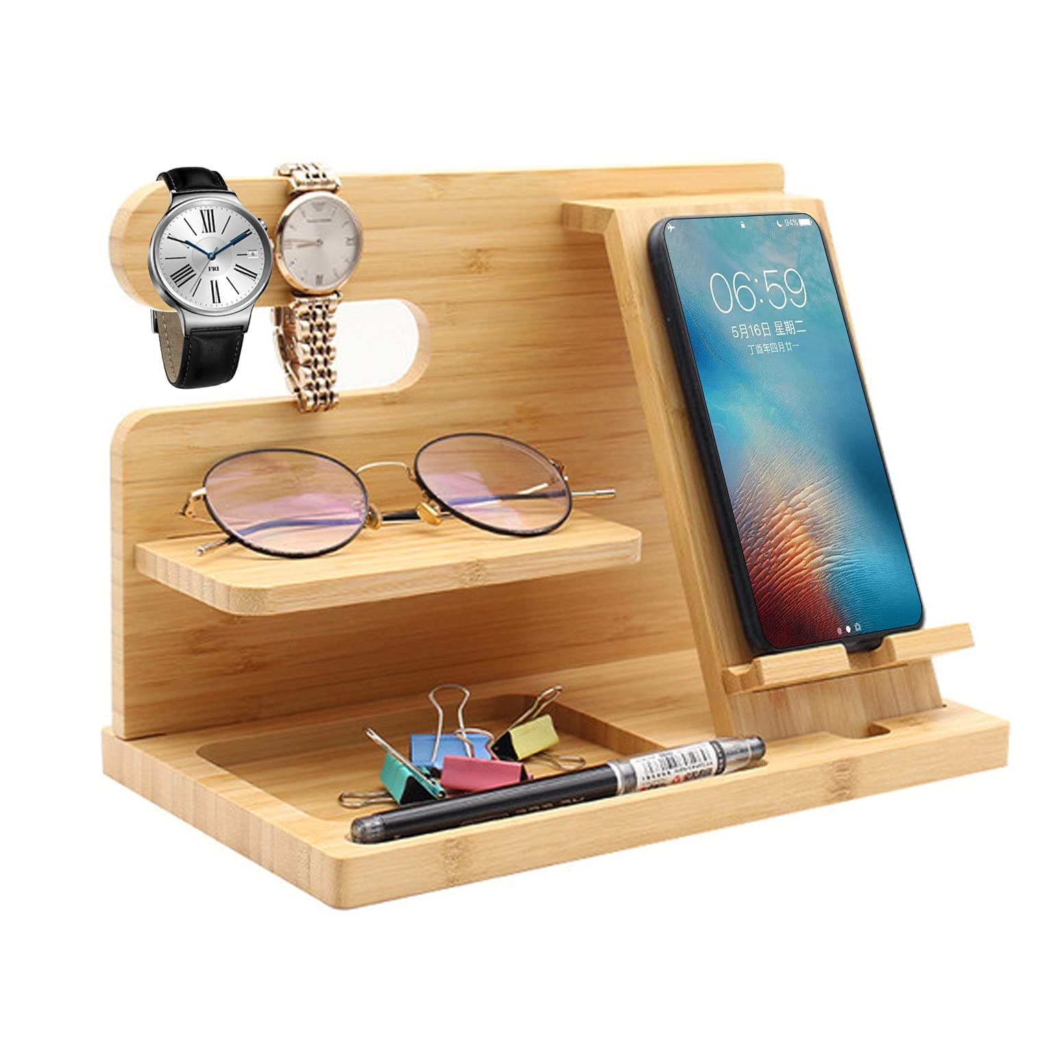 Angju Wood Phone Docking Station Ash Key Holder Wallet Stand Watch Organizer Men Gift Husband Wife Anniversary Dad Birthday Nightstand Purse Father Graduation Male Travel Idea Gadgets (Beige) on Amazon.ae - Price Tracker