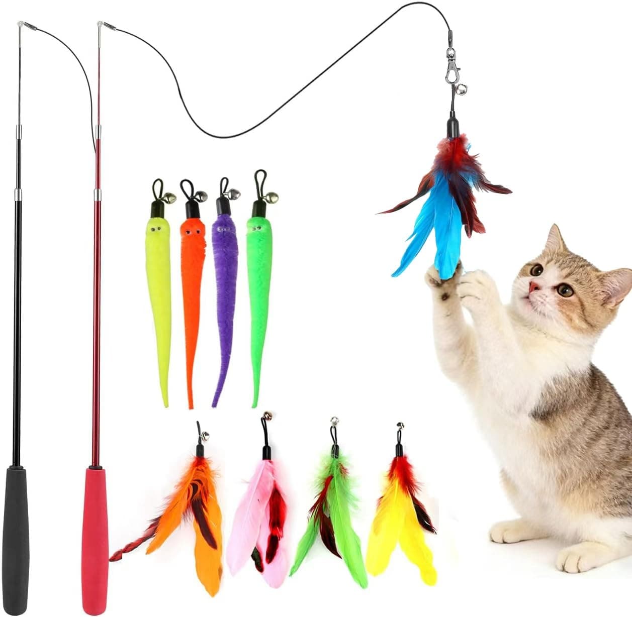 Delieu Interactive Cat Toys, Retractable Wand and Feather Toys Refills for Indoor Cats to Chase and Exercise on Amazon.ae - Price Tracker