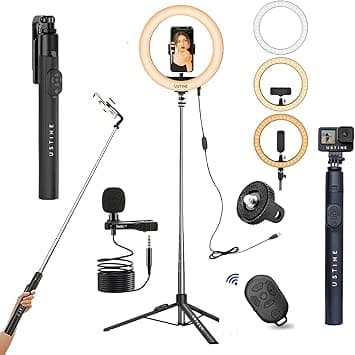 Youtuber Kit | 12" Ring Light | Imported mic | Extra-Long Selfie Stick with Large Reinforced Tripod Stand Upto 67 inch/170 cm with, BT Remote, Fb Videos, Reels, Vlog (with 12" Light) on Amazon.ae - Price Tracker