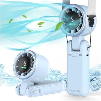 PlayHot Portable Handheld Turbo Fan, 5-Speed Personal Fan, USB-C Rechargeable Fan Up to 12 Hours, 3 IN 1 Hand Fan with Air Turbo Tech Cooling, Travel Fan for Cruise, Beach, Gifts for Women (Blue) على Amazon.ae - متتبع الأسعار