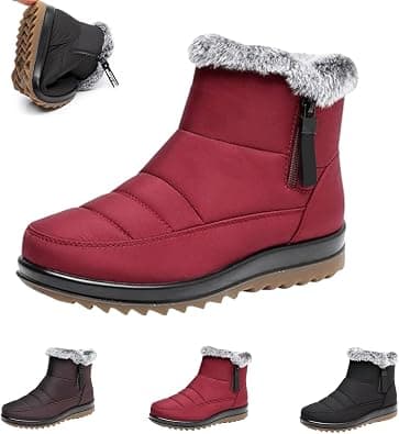 Women's Winter Waterproof Warm Cotton Boots, Womens Fur Lined Slip on Orthopedic Ankle Boots with Side Zipper, Waterproof Anti-slip Outdoor Snow Shoes على Amazon.ae - متتبع الأسعار