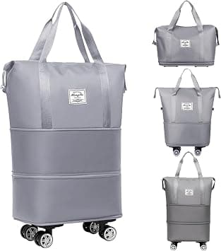 Expandable Travel Bag, Foldable Rolling Duffle Bags with Wheels, Travel Duffle Bag Large Weekend Bag, Large Capacity Dry Wet Separation Carry on Bag Lightweight Suitcases for Men Women (Grey) على Amazon.ae - متتبع الأسعار