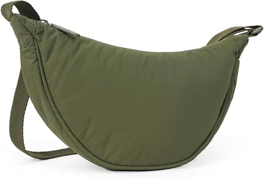 Destinio crossbody bags for women and men - slim & stylish, luxury Nylon fabric, branded zippers - small side half moon sling bag & waist bag, Unisex chest bag, Olive Green, Half Moon Sling, Minimal على Amazon.ae - متتبع الأسعار