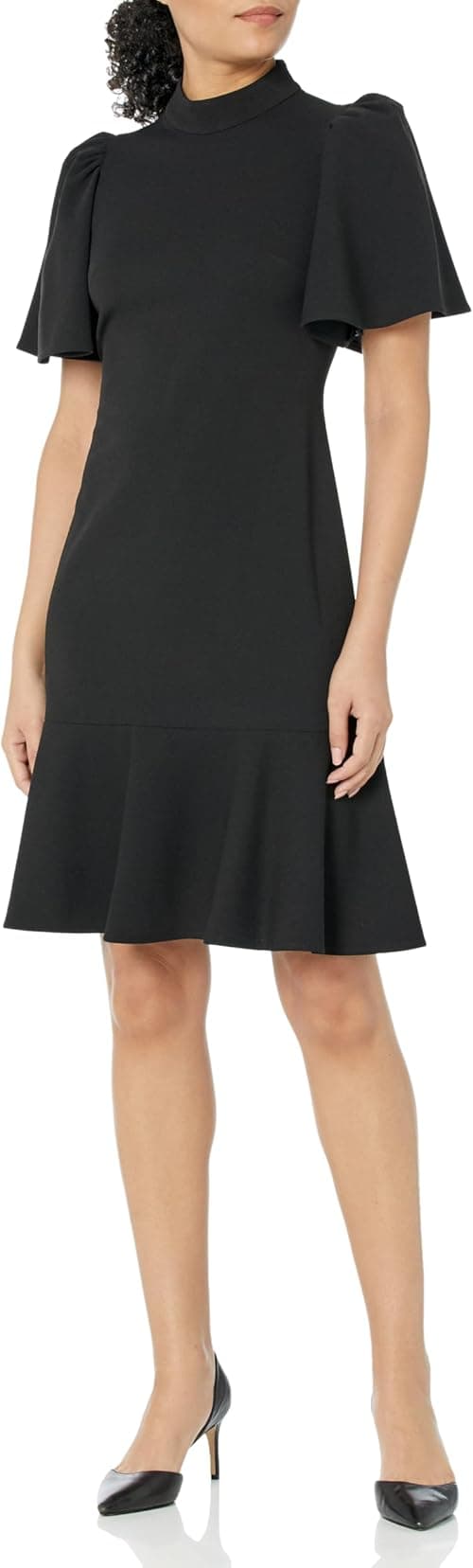 Calvin Klein womens Ruffle Sleeves High Neck Scuba Crepe Dress Skirt on Amazon.ae - Price Tracker