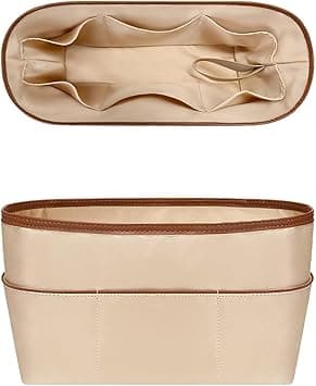 Premium Satin Handbag Insert Organizer with Multiple Pockets, Tote Purse Liner for long champ Bag Protection and Organization (Beige, Medium 28) on Amazon.ae - Price Tracker
