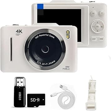 NALACAL Digital Camera for Kids, HD 4K 48MP Point and Shoot Digital Camera with 16X Zoom and 32GB Card, Anti-Shake Compact Mini Camera for Teens Boys Girls Beginner Kids Gift White on Amazon.ae - Price Tracker