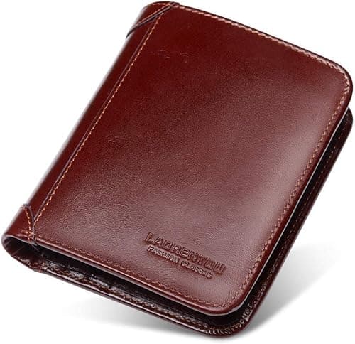 LAORENTOU Genuine Leather Wallets for Men Short Billfold Wallet with Zipper Pocket Mens Clutch Wallet Purses Credit Card Holders Gift for Father Day, Dark Brown, ONE SIZE on Amazon.ae - Price Tracker