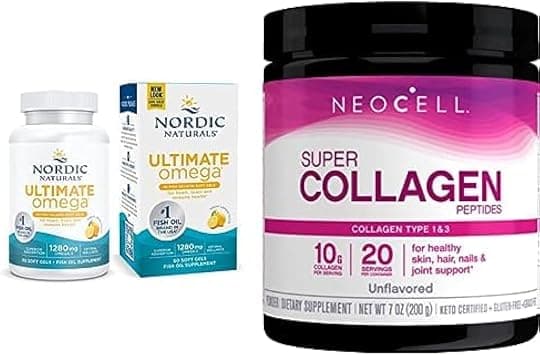 Nordic Naturals Supplement Bundle Pack : Neocell Super Collagen Powder (Type 1&3) 10g Collagen Peptide 7Oz+ Nordic Naturals Ultimate Omega 60 Softgels على Amazon.ae - متتبع الأسعار