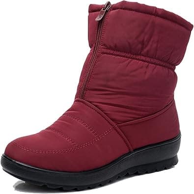 Womens Snow Boots Warm Thick Heel Front Zipper Ankle Booties Waterproof Closed Toe Faux Plush Lined Boot على Amazon.ae - متتبع الأسعار