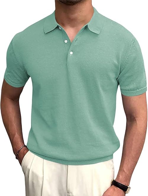 Syktkmx Mens Golf Polo Shirts Short Sleeve Casual Banded Bottom Stretch Classic Fit Solid Knit T-Shirts on Amazon.ae - Price Tracker
