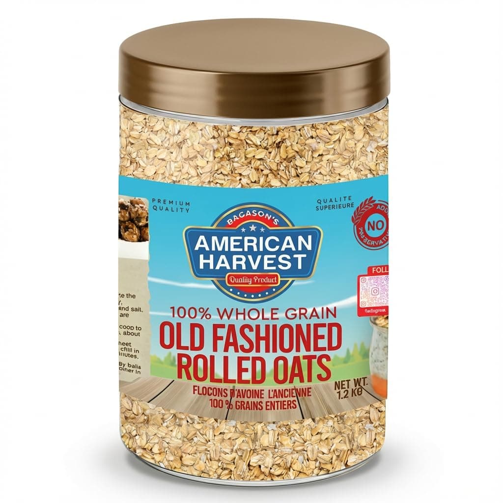 American Harvest Rolled Oats 1.2kg Jar | Old Fashioned Whole Grain Oats | Gluten Free | High Fiber | Heart Healthy | Ideal for Oatmeal, Baking & Smoothies on Amazon.ae - Price Tracker