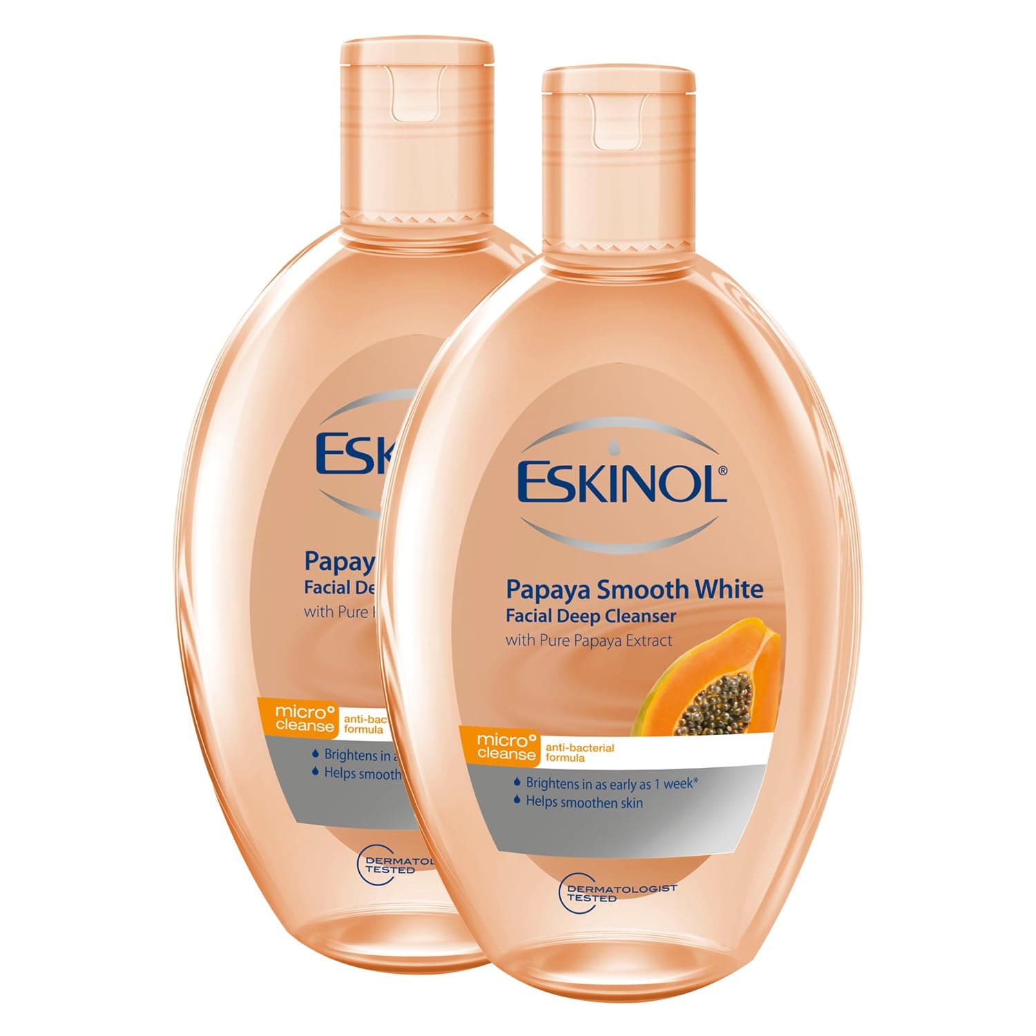 Eskinol Papaya Smooth White Facial Deep Cleanser, 225 ml, Twin Pack |With Pure Papaya Extracts & Vitamin B3| Micro-Cleanse & Anti-Bacterial Formula| Skin Brightening Face Toner on Amazon.ae - Price Tracker