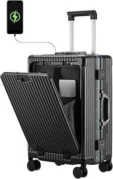 Versatile Aluminum Frame Carry-On Luggage with USB Charging Port, Front Compartment, TSA Lock, Airline Approved Carry On Hardside Suitcase with Spinner Wheels, Black, 24inch, 24 Inch Luggage - Amazon.ae Price Tracker