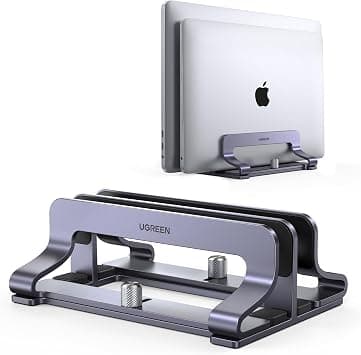 UGREEN Vertical Laptop Holder Upgraded 2 Slots Laptop Stand for Desk Adjustable Width Vertical Macbook Notebook Stand for Office Desktop Space Saving Fit for All Laptops & Tablets Up to 15.6'' Silver على Amazon.ae - متتبع الأسعار