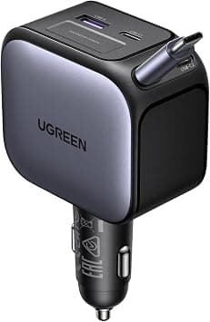 UGREEN 145W Car Charger Fast Charging 4Ports with Retractable Type C Cable | fast charge for MacBook&laptops, Charge 4 devices simultaneously,Intelligent safety protection,Premium Aluminum Alloy على Amazon.ae - متتبع الأسعار