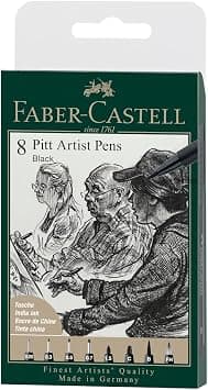Faber-Castell PITT Artist Pen India Ink Pen - wallet of 8 - colour 199 black - XXS, S, F, M, B, C, 1.5, Fude Hard, (167158) - Amazon.ae Price Tracker