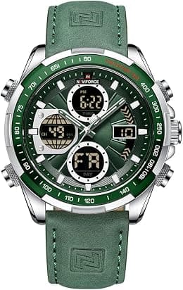 NAVIFORCE Men's Military Digital Watches Analog Quartz Waterproof Watch Sport Multifunctional Leather Wristwatch - Best Deal Finder
