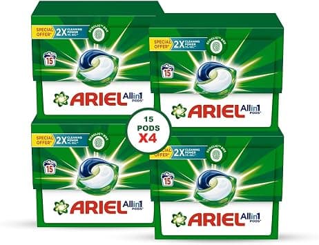 Ariel Original All-in-1 Pods, 15 Count Laundry Detergent Pods. Cleans, Lifts Stains and Brightens (Pack of 4), 60 pods - متتبع أسعار Amazon.sa