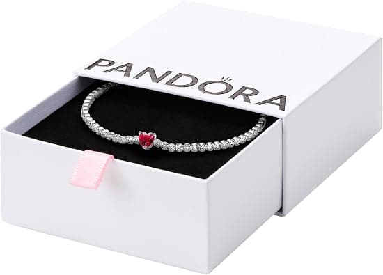 PANDORA Timeless Sterling Silver Heart Tennis Bracelet with Red Crystal and Clear Cubic Zirconia - متتبع أسعار Amazon.sa