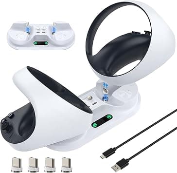 Charging Station for PS VR2 Controller, Dual Charging Dock for PlayStation VR2 Sense Controller, LED Indicator Desk Charger Stand with Accessories, 4 Type-C Magnetic Clamps & Type-C Cable (White) on Amazon.ae - Price Tracker