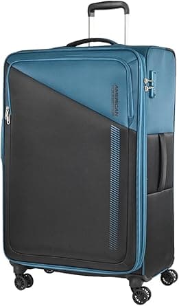 American Tourister Dashway Suitcase, Check-In Size 82 cm / 31 inch, 4 Wheels, Soft Top, Polyester, Corsair Blue/Black|TSA Lock|Expandable|Inner Mesh Pocket|Security Zipper 3 Years Global Warranty on Amazon.ae - Price Tracker