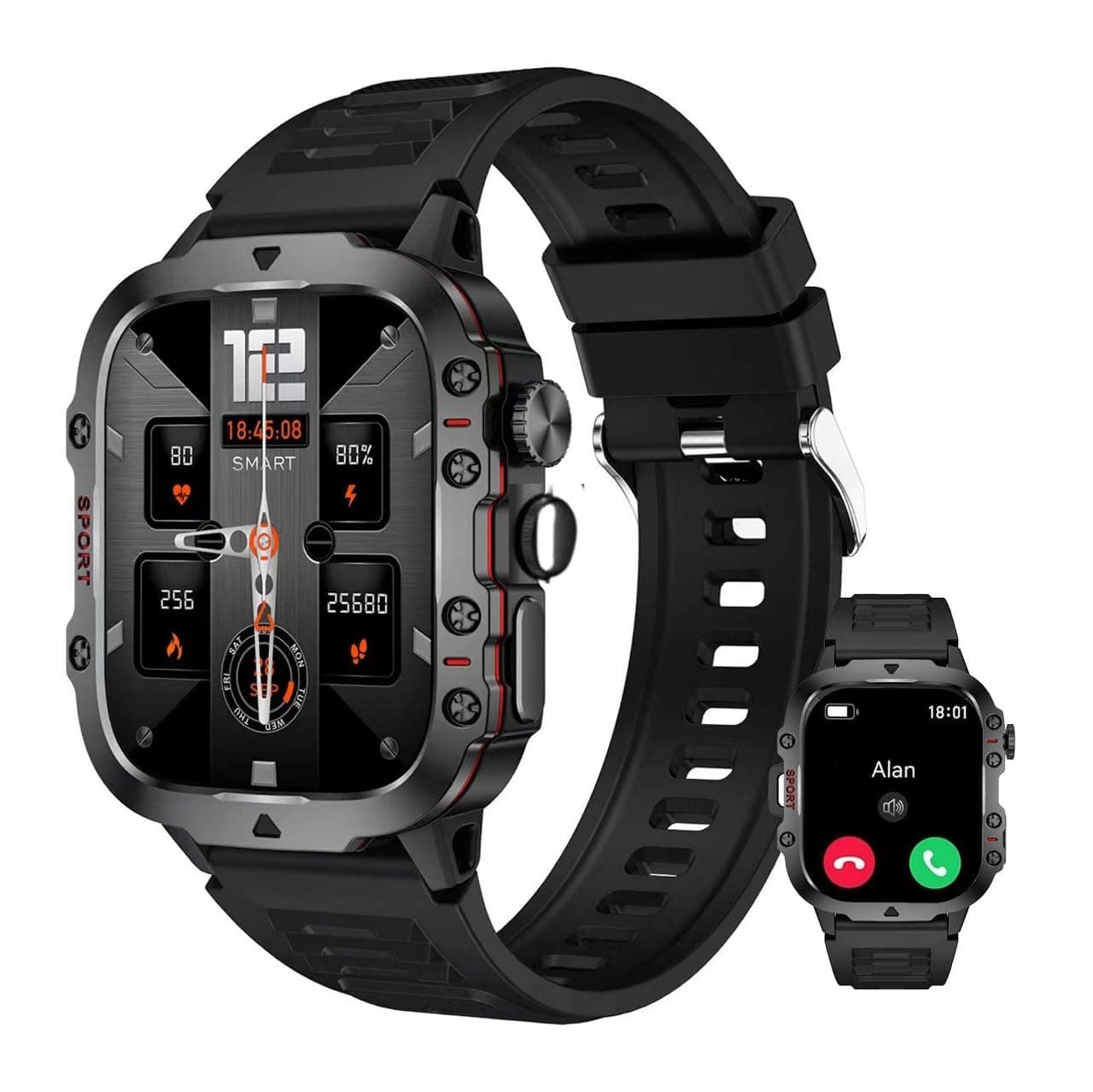 UAETECH Smart Watch, Bluetooth Calling, HD Touch Screen, Heart Rate Monitor, Fitness Tracker, 100+ Sports Modes, Wireless Charging, Compatible with iOS/Android (Black) on Amazon.ae - Price Tracker