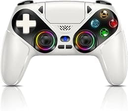 Dinosoo RGB Wireless Controller for PS5/PC/Mobile – Bluetooth Gamepad with Turbo, Macro, Dual Vibration, 6-Axis Gyro, 3.5mm Audio Jack, Built-in Speaker & 1000mAh Battery-White - متتبع أسعار Amazon.sa