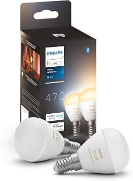Philips Hue White Ambiance E14 LED Bulbs Twin Pack (470 lm), Dimmable LED Bulbs for the Hue Lighting System with All White Tones, Smart Light Control via Voice and App - متتبع أسعار Amazon.sa