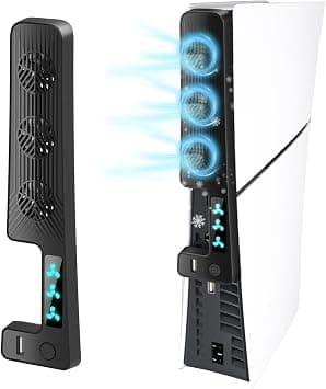 Excefore Cooling Fan for New PS5 Slim - Efficient Quiet Cooler with 3 Fan Speeds, USB 3.0 Port, LED Light for PlayStation 5 Slim Digital/Disc Version على Amazon.ae - متتبع الأسعار