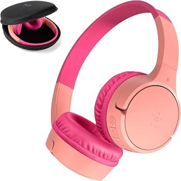 Belkin SoundForm Mini Kids Wireless Headphones with Built-In Microphone, 30H of Playback Time, & Fun Stickers - Over-Ear Headsets for Online Learning, School, Travel, iPhone, iPad, Galaxy - Pink on Amazon.ae - Price Tracker