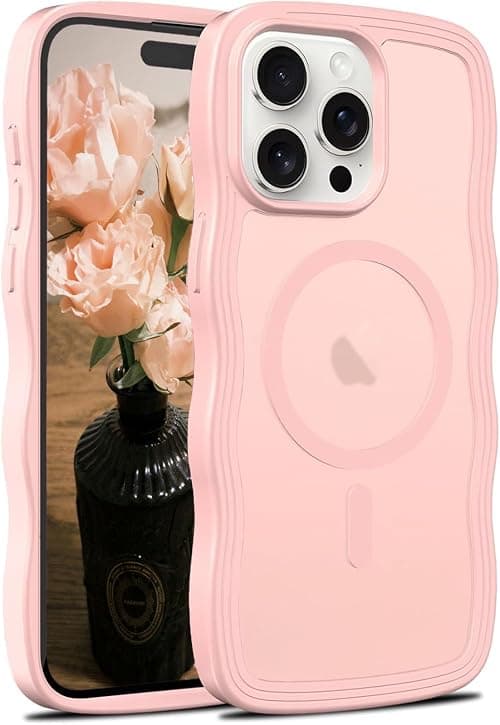 for iPhone 12/12 Pro Case, Compatible with Magsafe Wave Frame Design Translucent Matte Back Silicone Bumper Protective Magnetic Phone Case iPhone 12/12 Pro 6.1'' for Women Girls, Pink على Amazon.ae - متتبع الأسعار