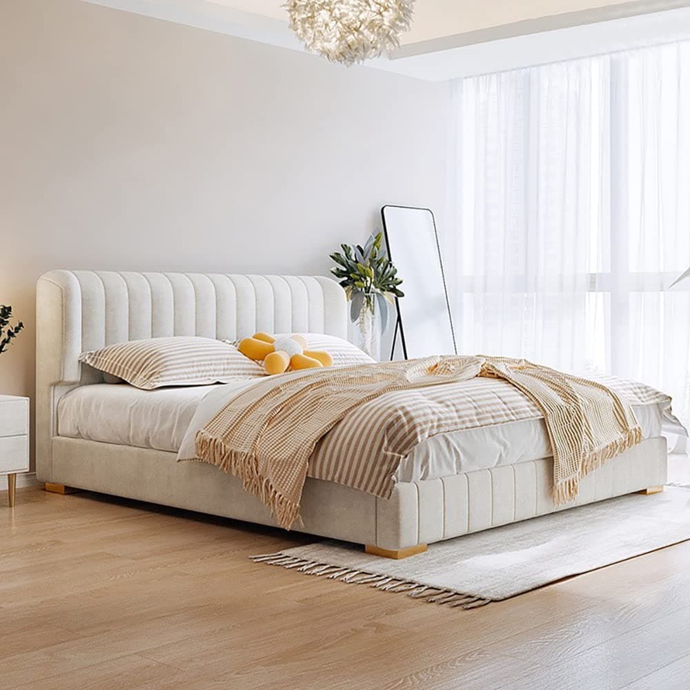 Maple Home Bed Frame Wood Upholstered Modern Velvet Queen Size Floating Bed Base Bedroom Furniture Off-White (160 * 200 Queen Size) on Amazon.ae - Price Tracker